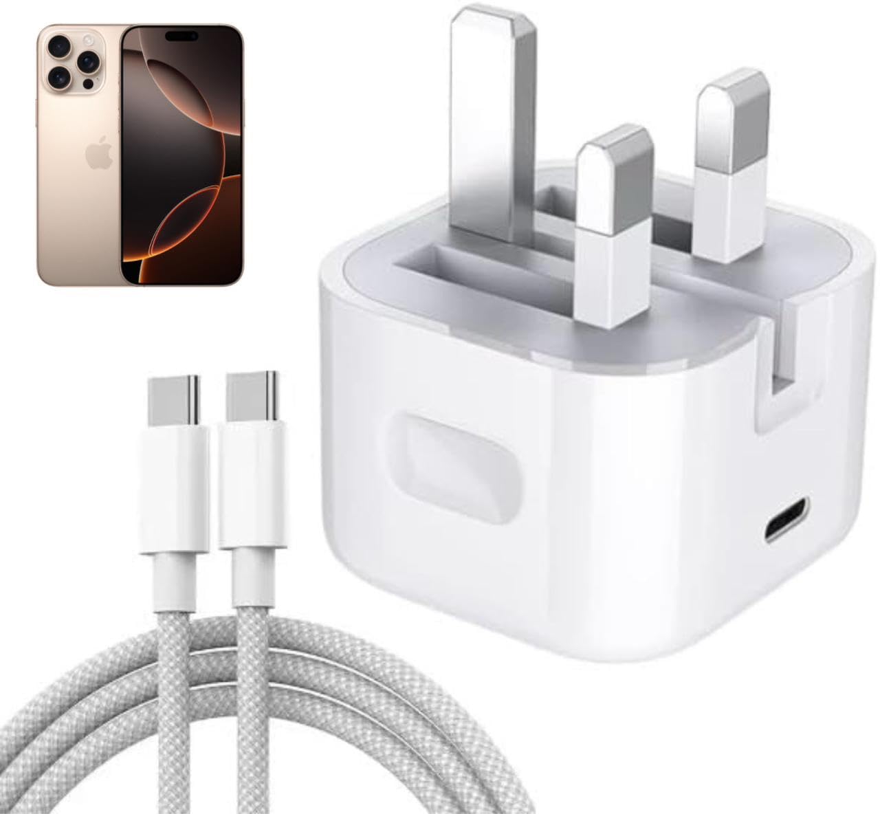 iPhone 15 Pro Max 35W USB-C Power Adapter to USB-C to C 1m Cable